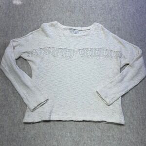 ZARA Trafaluc Cream Knit Lace Insert Long Sleeve Sweater Women Size M
